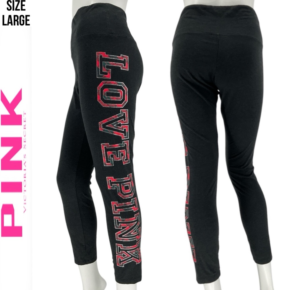 Victoria's Secret Pink High Waist Full Length Legging Dark Gray Red Plaid Logo